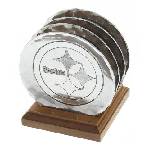 Pittsburgh Steelers 4 Piece Coaster Set with Caddy Coasters Wendell August Forge Aluminum  