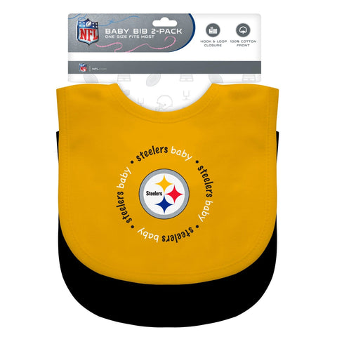 Pittsburgh Steelers Baby Bibs 2-Pack - Embroidered Team Bibs | Cotton Front & Spill Resistant Bibs - YinzerShop