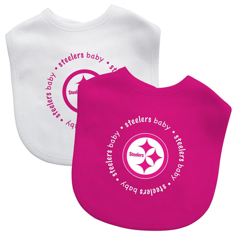 Pittsburgh Steelers Baby Bibs 2-Pack - Pink Cotton Front & Polyester Back Infant Sports Bibs Bibs - YinzerShop