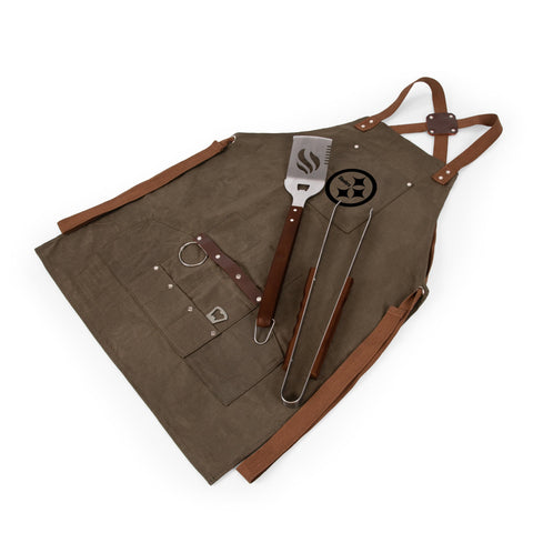Pittsburgh Steelers BBQ Apron With Tools - Durable Waxed Canvas Apron & Leatherette Tool Rack Licensed - YinzerShop