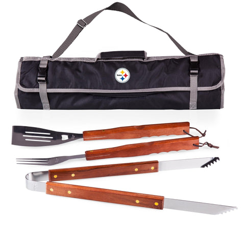 Pittsburgh Steelers BBQ Set | Tailgate Barbecue Gear with BBQ Spatula, Fork & Tongs in Tote Licensed - YinzerShop