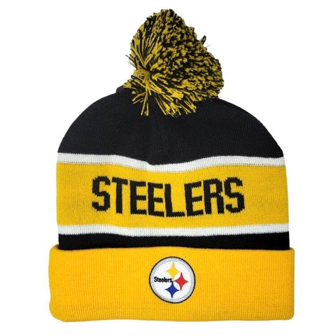 Pittsburgh Steelers Beanie - Starter Brand Striped Knit Pom Pom Hat, Official NFL Beanie - YinzerShop