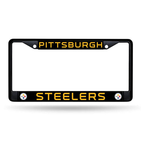 Pittsburgh Steelers Black Laser with Steelers Logo Chrome License Plate Frame License Plate Frame - YinzerShop