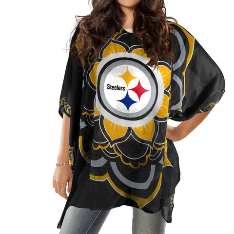 Pittsburgh Steelers Caftan - Lightweight Summer Coverup Semi Sheer Polyester Dress Caftan - YinzerShop