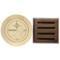 Pittsburgh Steelers Coaster Set - Official NFL Metal Coasters with Wood Caddy Coaster - YinzerShop