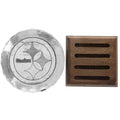 Pittsburgh Steelers Coaster Set - Official NFL Metal Coasters with Wood Caddy Coaster - YinzerShop