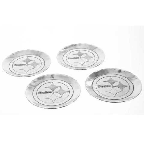 Pittsburgh Steelers Coaster Set - Official NFL Metal Coasters with Wood Caddy Coaster - YinzerShop