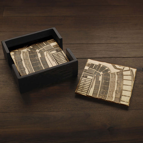 Pittsburgh Steelers Coasters – Stadium Series Bronze 4-Piece Set with Wood Caddy Coaster - YinzerShop