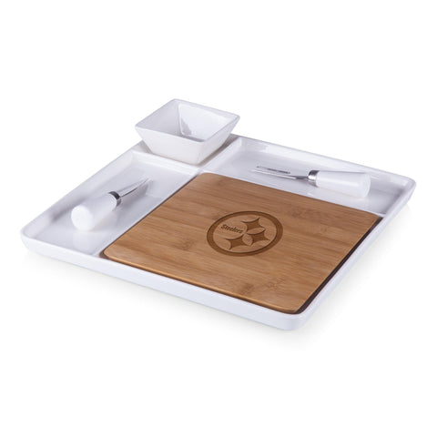 Pittsburgh Steelers Cutting Board - Reversible Bamboo Tray & Porcelain Serving Bowl Licensed - YinzerShop