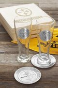 Pittsburgh Steelers Pilsner Set – 2-Piece 16 oz Glasses in Collectible Wood Box Beer Mug - YinzerShop