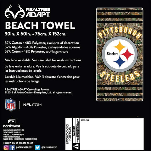 Pittsburgh Steelers Realtree Camo Beach Towel - 30" x 60" Beach Towel - YinzerShop