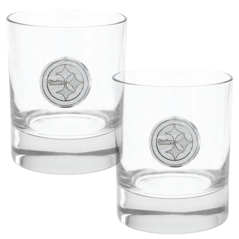 Pittsburgh Steelers Rocks Glass 2-Piece Glass Set | Game Day Barware with Steel Collectible Box Rocks Glass - YinzerShop