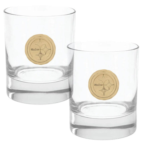 Pittsburgh Steelers Rocks Glass Set – 2-Piece Bronze Accent Glasses with Collectible Box Rocks Glass - YinzerShop