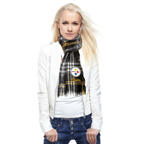 Pittsburgh Steelers Scarf - Official Steelers Merchandise Woven Plaid Wrap With Team Logo Scarf - YinzerShop