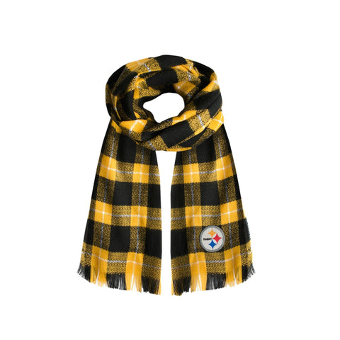 Pittsburgh Steelers Scarf - Plaid Blanket Wrap With Retro Chenille Patch & Fringe Edge Scarf - YinzerShop
