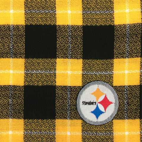 Pittsburgh Steelers Scarf - Plaid Blanket Wrap With Retro Chenille Patch & Fringe Edge Scarf - YinzerShop