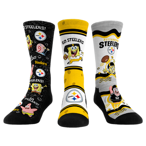 Pittsburgh Steelers - SpongeBob SquarePants - 3-Pack Socks - YinzerShop