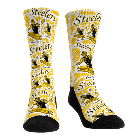 Pittsburgh Steelers - Throwback Logo Sketch Socks - YinzerShop