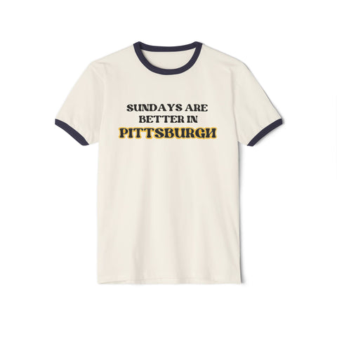 Pittsburgh Sundays - Unisex Cotton Ringer T-Shirt T-Shirt - YinzerShop