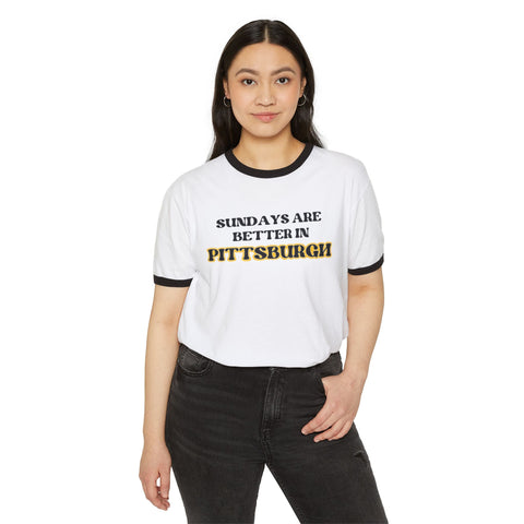 Pittsburgh Sundays - Unisex Cotton Ringer T-Shirt T-Shirt - YinzerShop