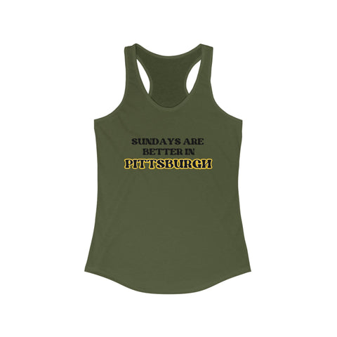 Pittsburgh Sundays Women's Racerback Tank - Lightweight Cotton Blend, Fitted Silhouette Tank Top - YinzerShop