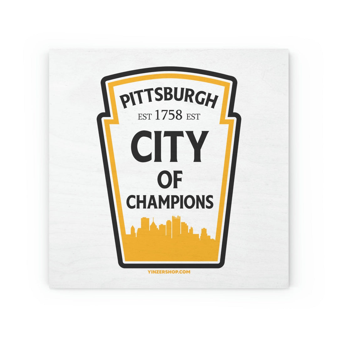 Pittsburgh the City of Champions Wood Canvas Print Home Decor Printify 7.8" × 7.8"  