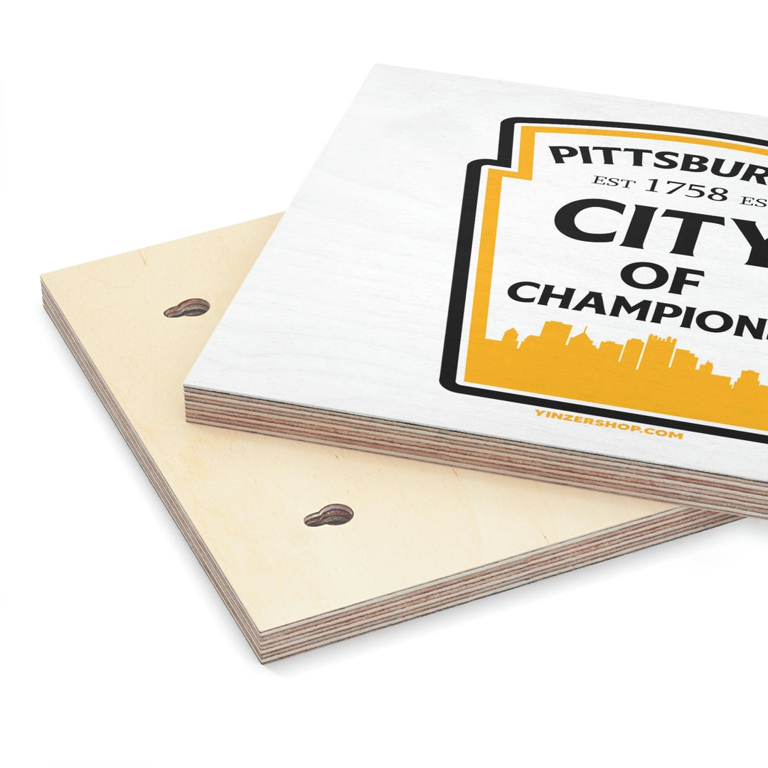 Pittsburgh the City of Champions Wood Canvas Print Home Decor Printify   