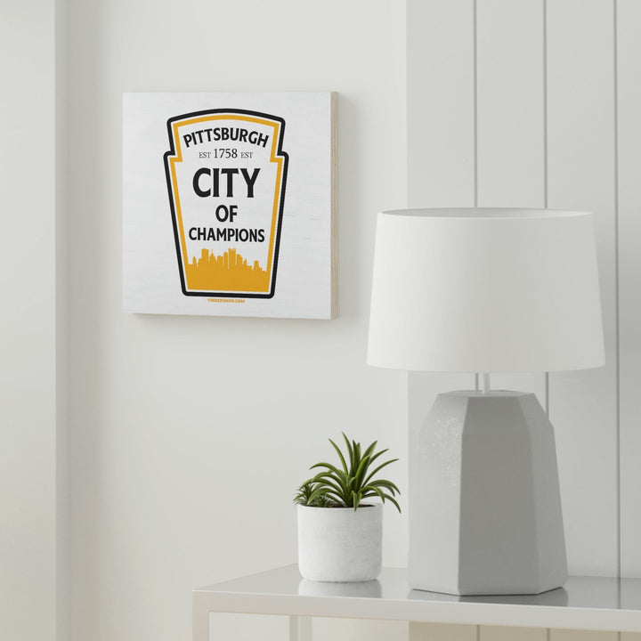 Pittsburgh the City of Champions Wood Canvas Print Home Decor Printify   