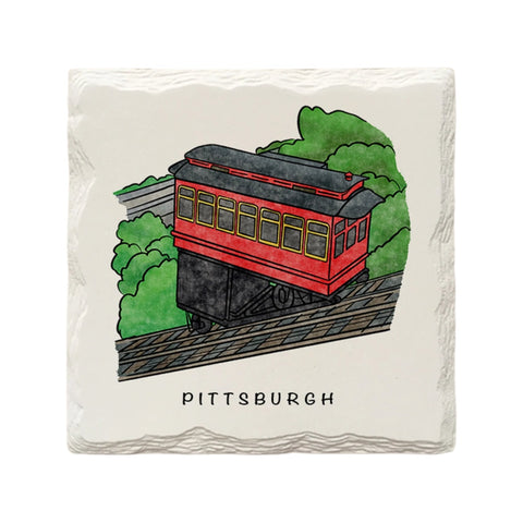 Pittsburgh The Duquesne Incline Ceramic Drink Coaster by The Doodle Line Coaster - YinzerShop