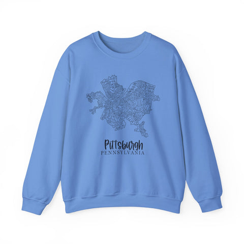 Pittsburgh Topo Word Map Graphic Gildan Heavy Blend™ Crewneck Sweatshirt Sweatshirt - YinzerShop