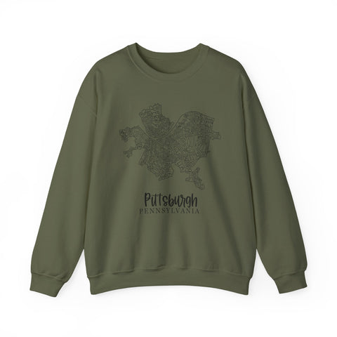 Pittsburgh Topo Word Map Graphic Gildan Heavy Blend™ Crewneck Sweatshirt Sweatshirt - YinzerShop