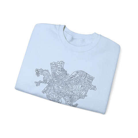 Pittsburgh Topo Word Map Graphic Gildan Heavy Blend™ Crewneck Sweatshirt Sweatshirt - YinzerShop