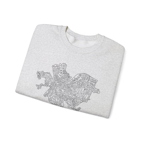 Pittsburgh Topo Word Map Graphic Gildan Heavy Blend™ Crewneck Sweatshirt Sweatshirt - YinzerShop