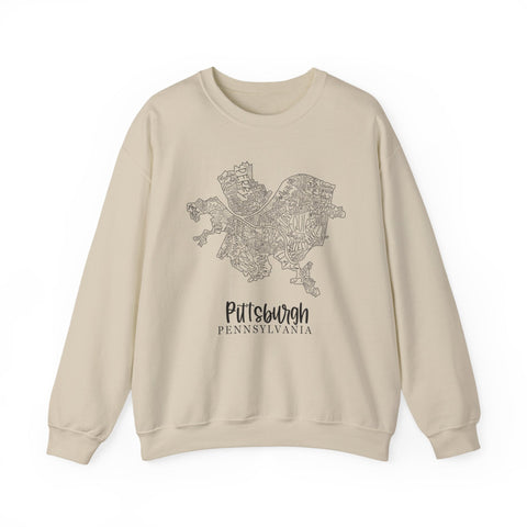 Pittsburgh Topo Word Map Graphic Gildan Heavy Blend™ Crewneck Sweatshirt Sweatshirt - YinzerShop