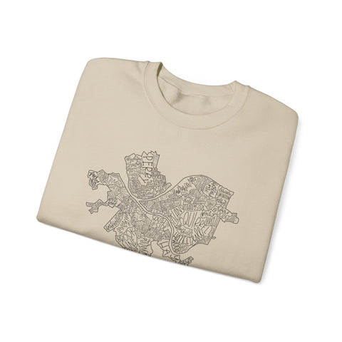 Pittsburgh Topo Word Map Graphic Gildan Heavy Blend™ Crewneck Sweatshirt Sweatshirt - YinzerShop