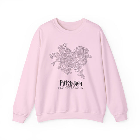 Pittsburgh Topo Word Map Graphic Gildan Heavy Blend™ Crewneck Sweatshirt Sweatshirt - YinzerShop