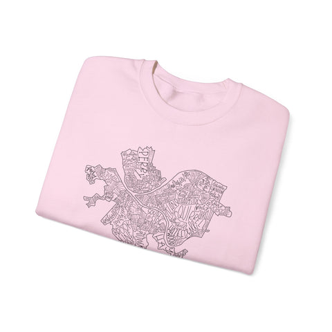 Pittsburgh Topo Word Map Graphic Gildan Heavy Blend™ Crewneck Sweatshirt Sweatshirt - YinzerShop