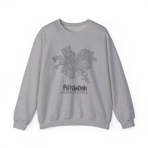Pittsburgh Topo Word Map Graphic Gildan Heavy Blend™ Crewneck Sweatshirt Sweatshirt - YinzerShop