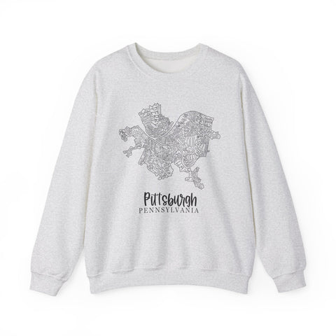 Pittsburgh Topo Word Map Graphic Gildan Heavy Blend™ Crewneck Sweatshirt Sweatshirt - YinzerShop