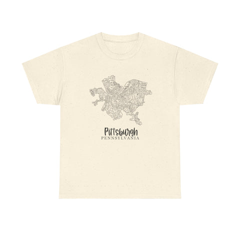 Pittsburgh Topo Word Map Graphic Gildan Unisex Heavy Cotton Tee T-Shirt - YinzerShop