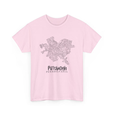 Pittsburgh Topo Word Map Graphic Gildan Unisex Heavy Cotton Tee T-Shirt - YinzerShop