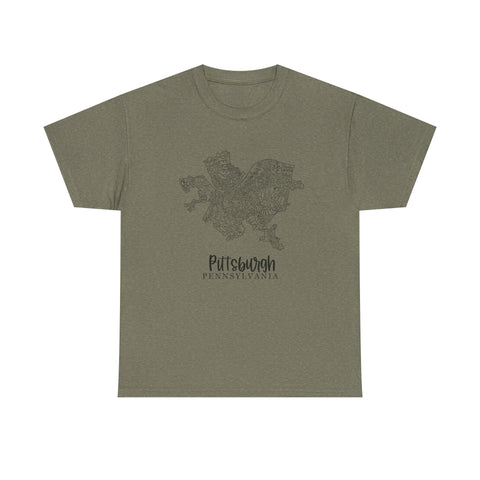 Pittsburgh Topo Word Map Graphic Gildan Unisex Heavy Cotton Tee T-Shirt - YinzerShop