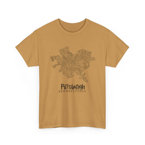 Pittsburgh Topo Word Map Graphic Gildan Unisex Heavy Cotton Tee T-Shirt - YinzerShop