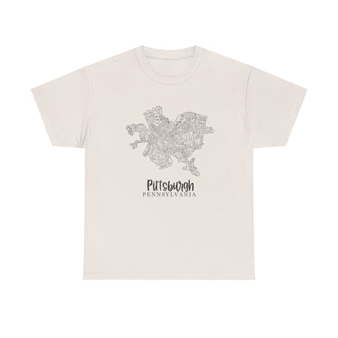 Pittsburgh Topo Word Map Graphic Gildan Unisex Heavy Cotton Tee T-Shirt - YinzerShop