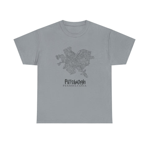 Pittsburgh Topo Word Map Graphic Gildan Unisex Heavy Cotton Tee T-Shirt - YinzerShop