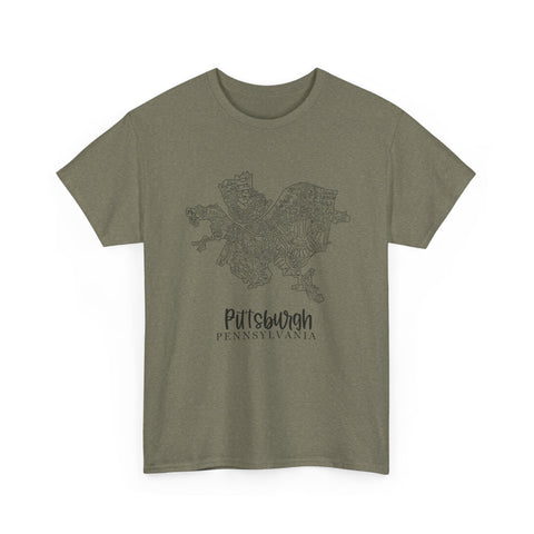 Pittsburgh Topo Word Map Graphic Gildan Unisex Heavy Cotton Tee T-Shirt - YinzerShop