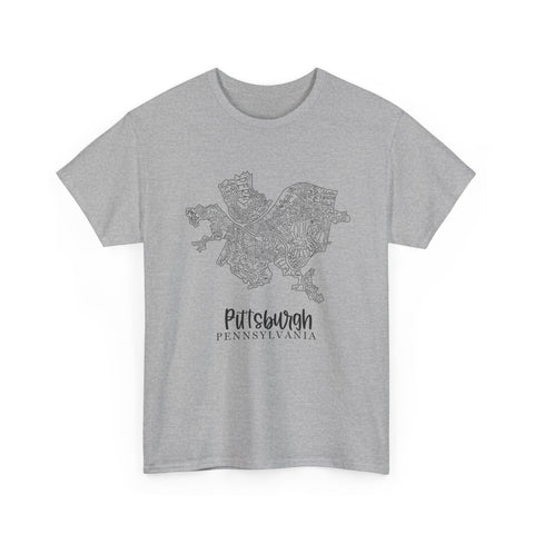 Pittsburgh Topo Word Map Graphic Gildan Unisex Heavy Cotton Tee T-Shirt - YinzerShop