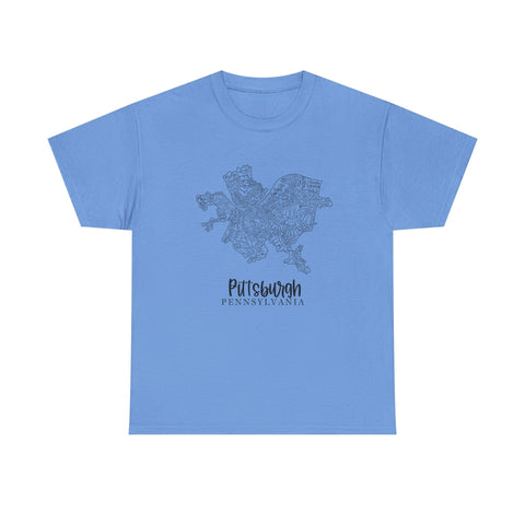 Pittsburgh Topo Word Map Graphic Gildan Unisex Heavy Cotton Tee T-Shirt - YinzerShop
