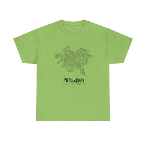 Pittsburgh Topo Word Map Graphic Gildan Unisex Heavy Cotton Tee T-Shirt - YinzerShop