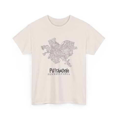 Pittsburgh Topo Word Map Graphic Gildan Unisex Heavy Cotton Tee T-Shirt - YinzerShop